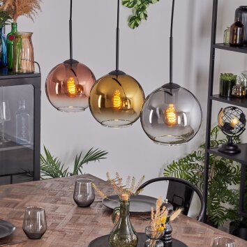 Koyoto Hängeleuchte Glas 20 cm Chrom, Gold, Klar, Kupferfarben, Rauchfarben, 3-flammig