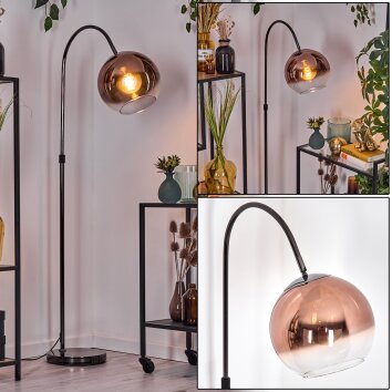 Koyoto Bogenlampe Glas 25 cm Chrom, Schwarz, 1-flammig