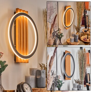 Pompu Wandleuchte LED Naturfarben, Schwarz, 1-flammig