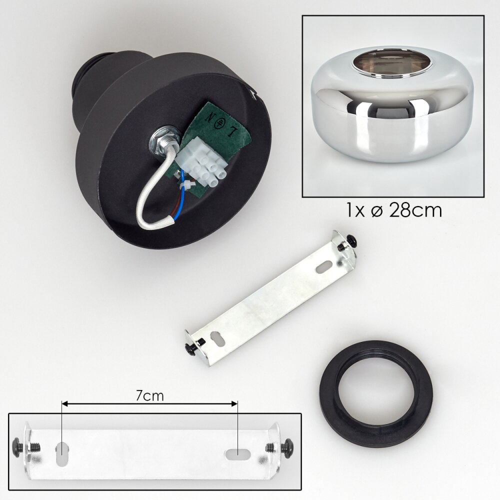 Boza Deckenleuchte Glas 28 cm Chrom, Rauchfarben, 1-flammig