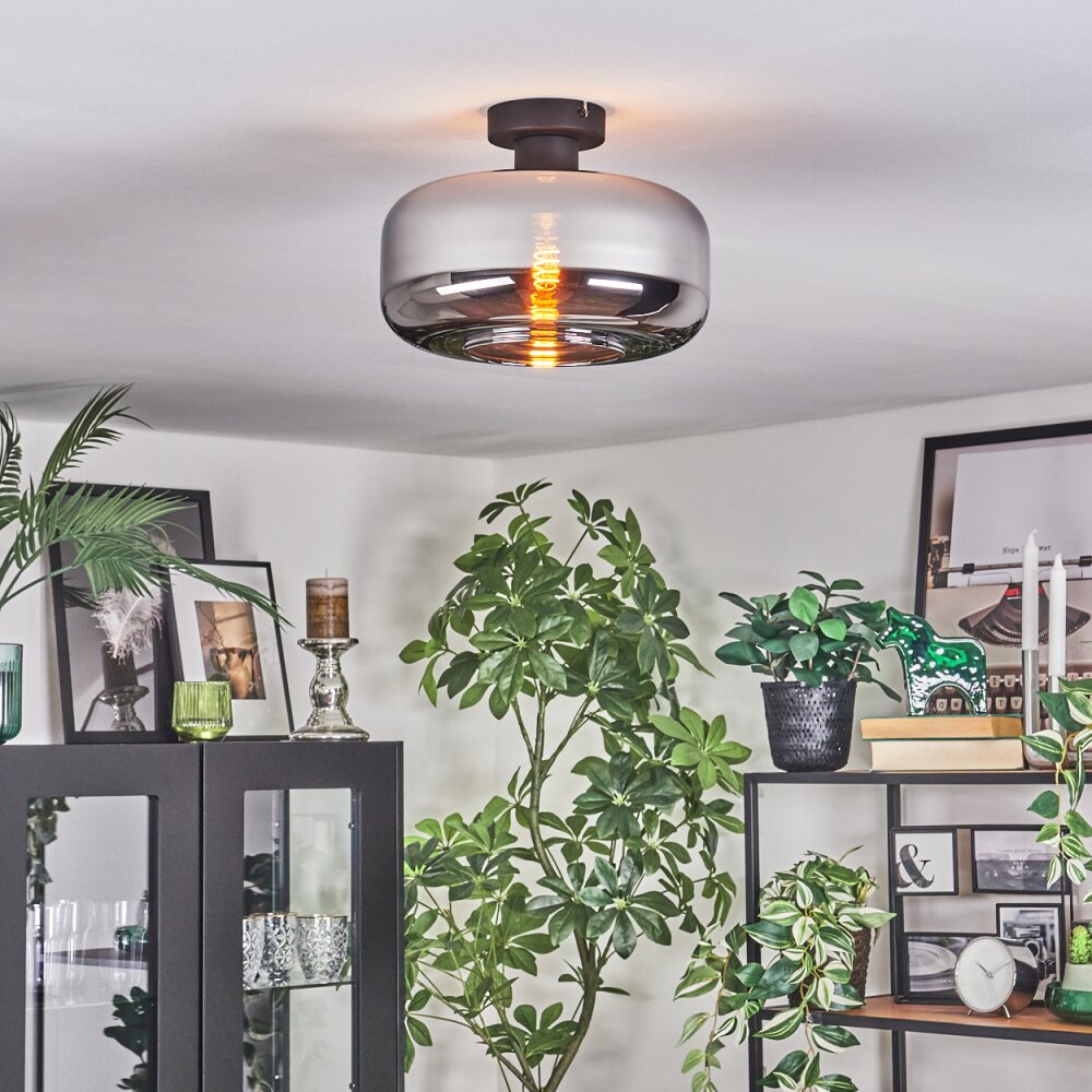 Boza Deckenleuchte Glas 28 cm Chrom, Rauchfarben, 1-flammig