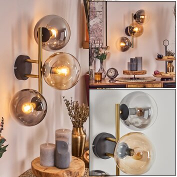 Gastor Wandleuchte Glas 15 cm Gold, Schwarz, 3-flammig