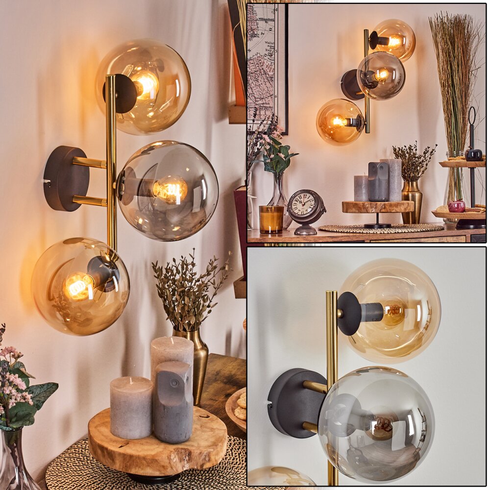 Gastor Wandleuchte Glas 15 cm Gold, Schwarz, 3-flammig main product photo