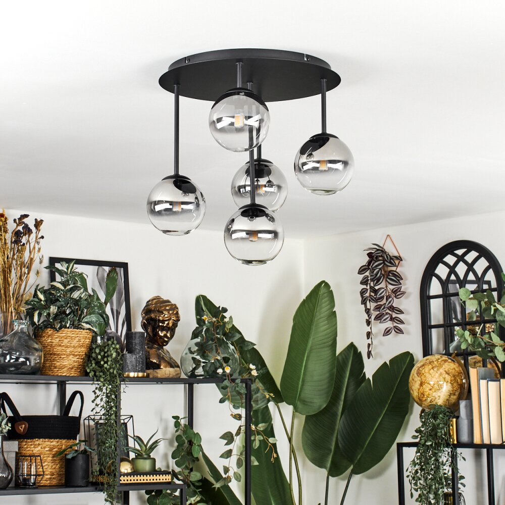 Chehalis Deckenleuchte Glas 12 cm Klar, Rauchfarben, 5-flammig