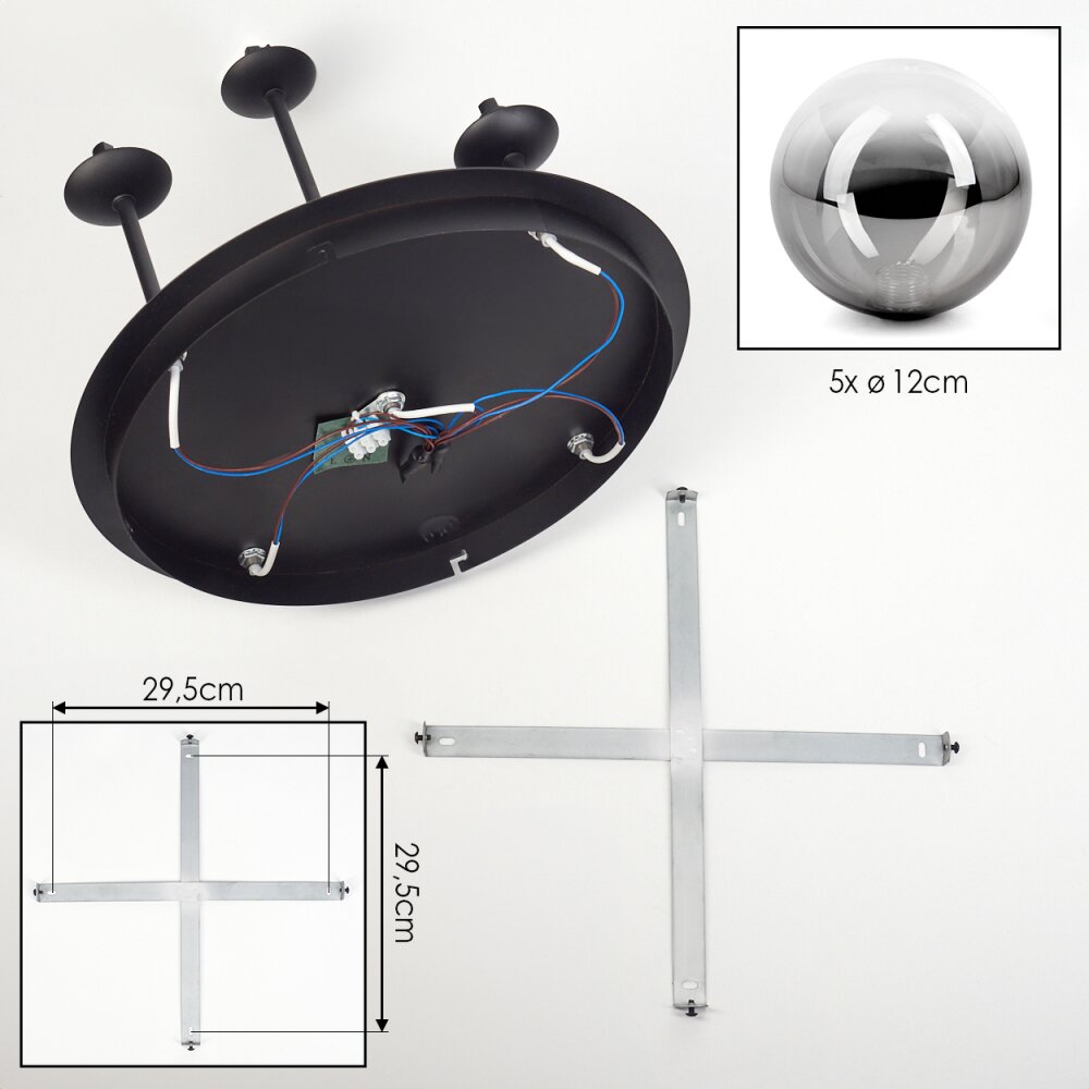 Chehalis Deckenleuchte Glas 12 cm Klar, Rauchfarben, 5-flammig