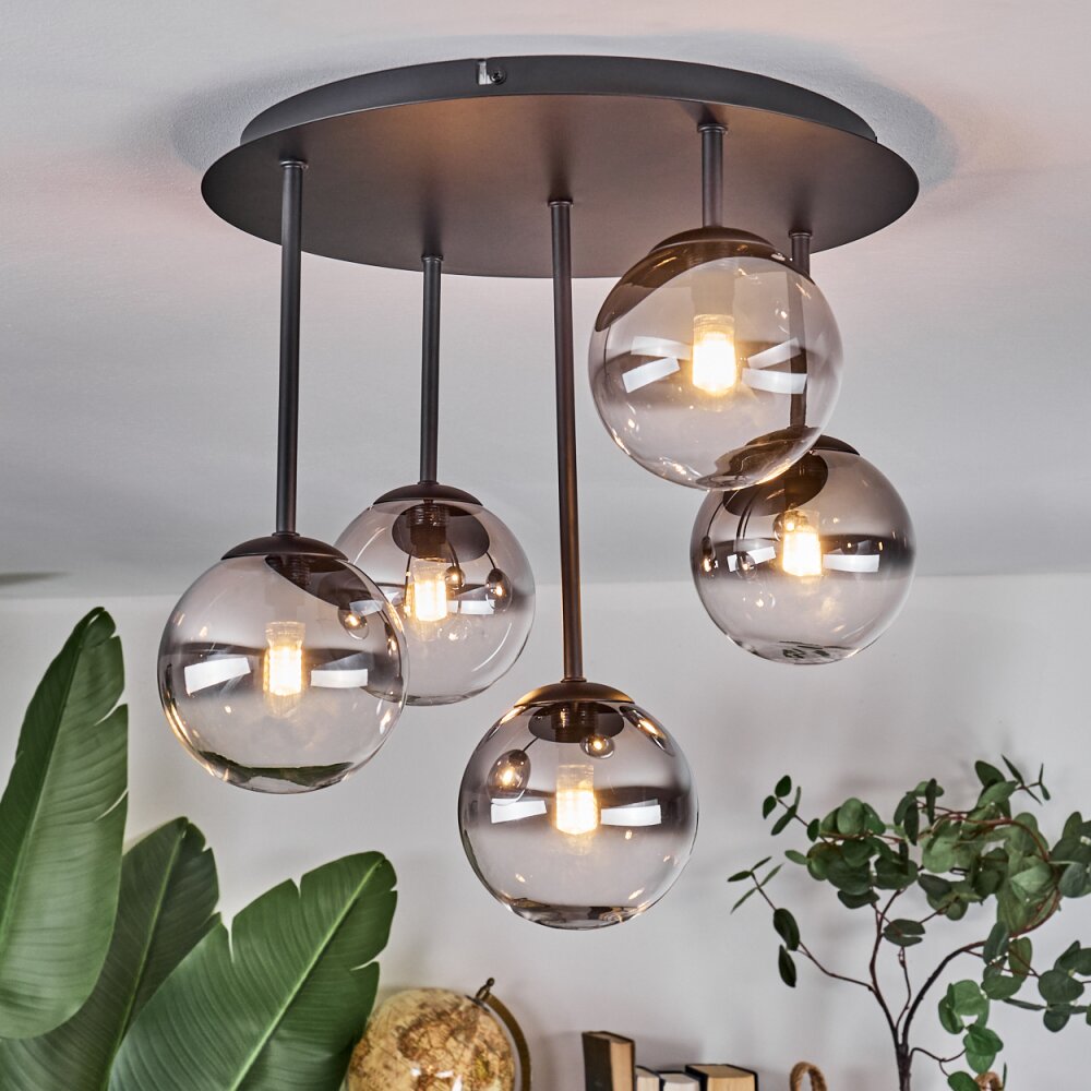 Chehalis Deckenleuchte Glas 12 cm Klar, Rauchfarben, 5-flammig