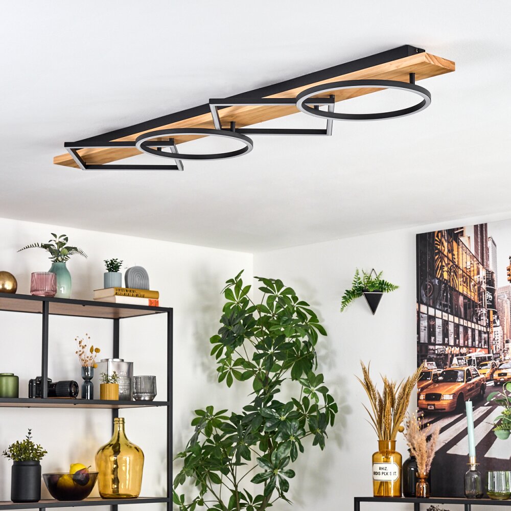 Pompu Deckenleuchte LED Holz hell, Schwarz, 1-flammig