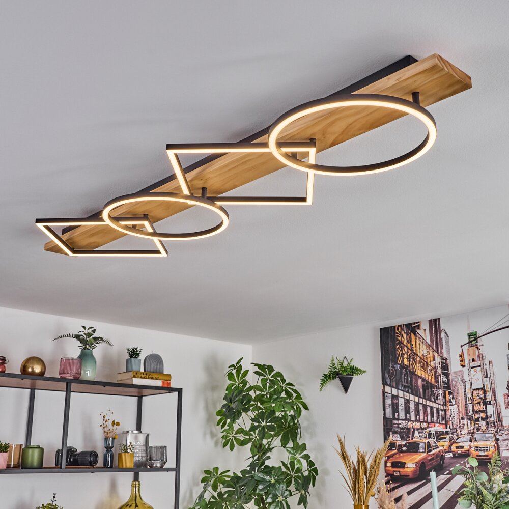 Pompu Deckenleuchte LED Holz hell, Schwarz, 1-flammig