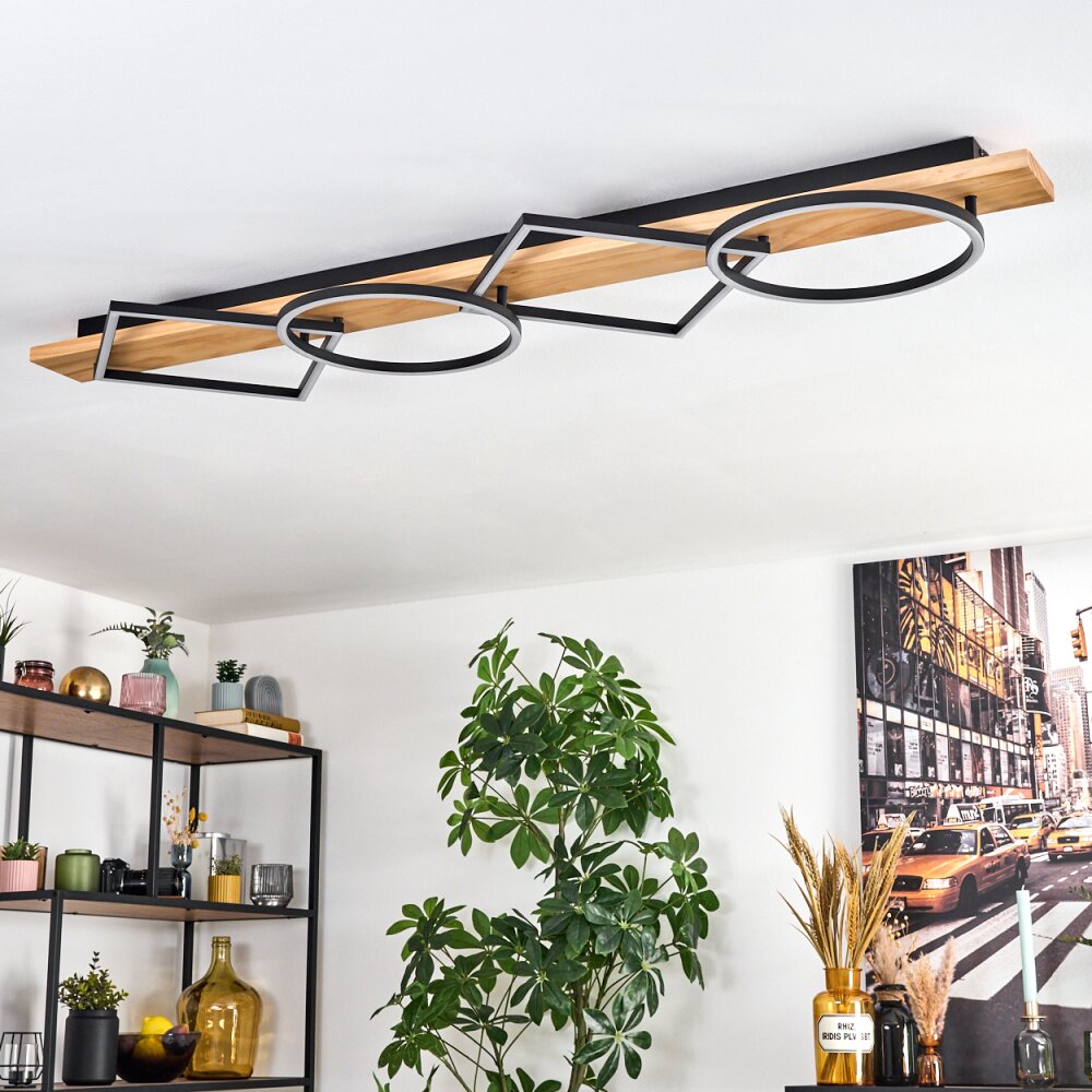 Pompu Deckenleuchte LED Holz hell, Schwarz, 1-flammig