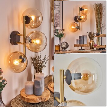 Gastor Wandleuchte Glas 15 cm Gold, Schwarz, 3-flammig Gastor Wandleuchte Glas 15 cm Gold, Schwarz, 3-flammig
