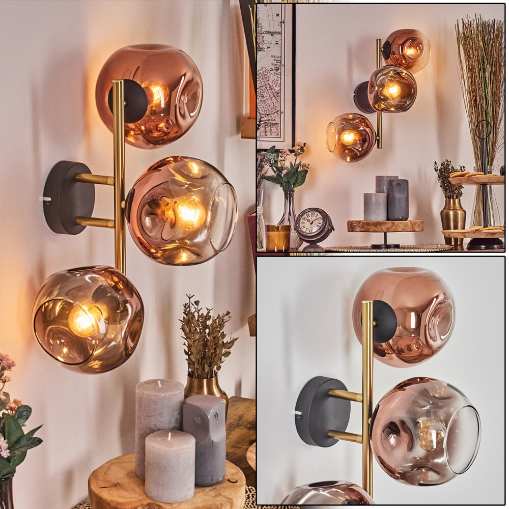 Ripoll Wandleuchte Glas 15 cm Gold, Schwarz, 3-flammig main product photo