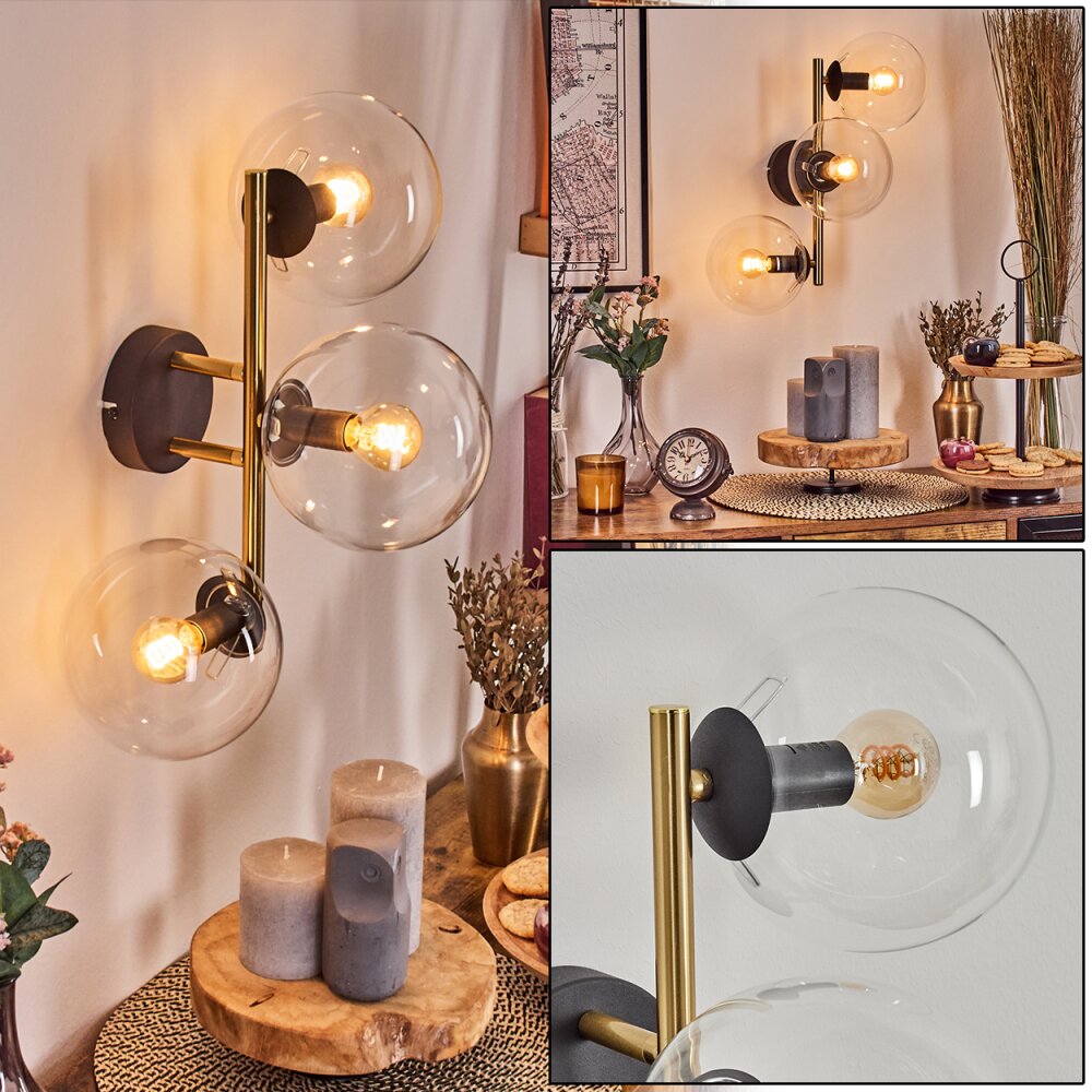 Gastor Wandleuchte Glas 15 cm Gold, Schwarz, 3-flammig main product photo