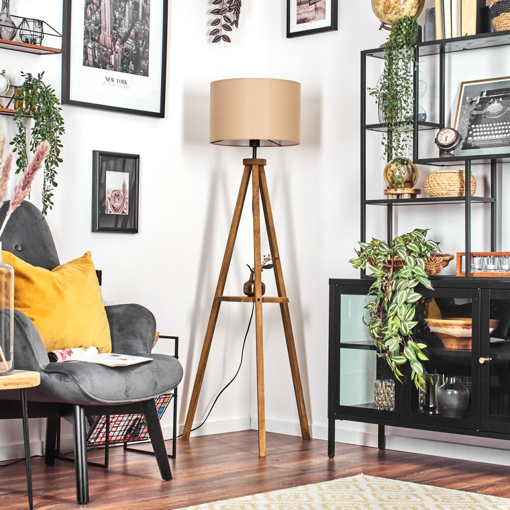 Soungou Stehleuchte 38 cm Holz dunkel, Schwarz, 1-flammig