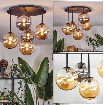 Chehalis Deckenleuchte Glas 15 cm Bernsteinfarben, Rauchfarben, 5-flammig