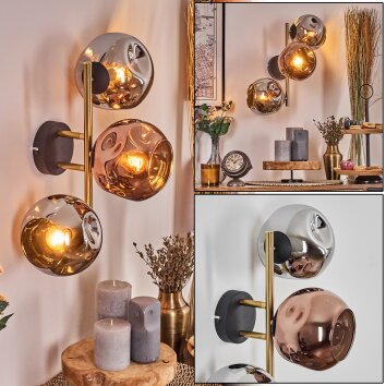 Gastor Wandleuchte Glas 15 cm Gold, Schwarz, 3-flammig