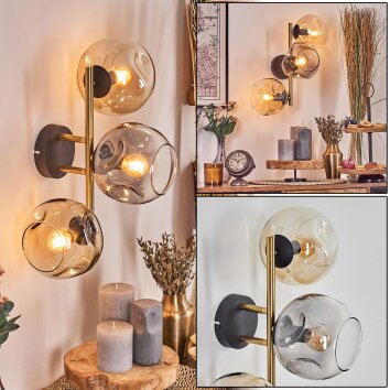 Ripoll Wandleuchte Glas 15 cm Gold, Schwarz, 3-flammig