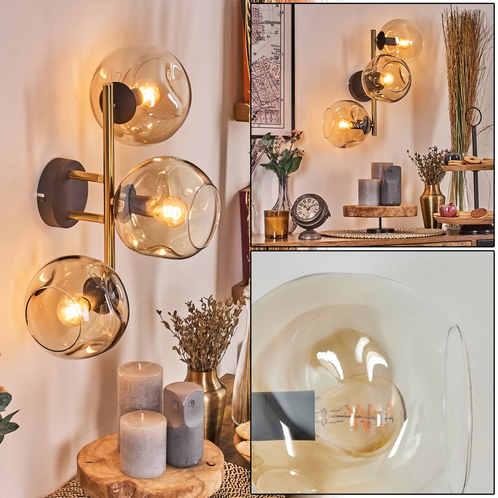 Gastor Wandleuchte Glas 15 cm Gold, Schwarz, 3-flammig main product photo