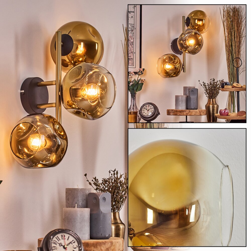 Ripoll Wandleuchte Glas 15 cm Gold, Schwarz, 3-flammig main product photo