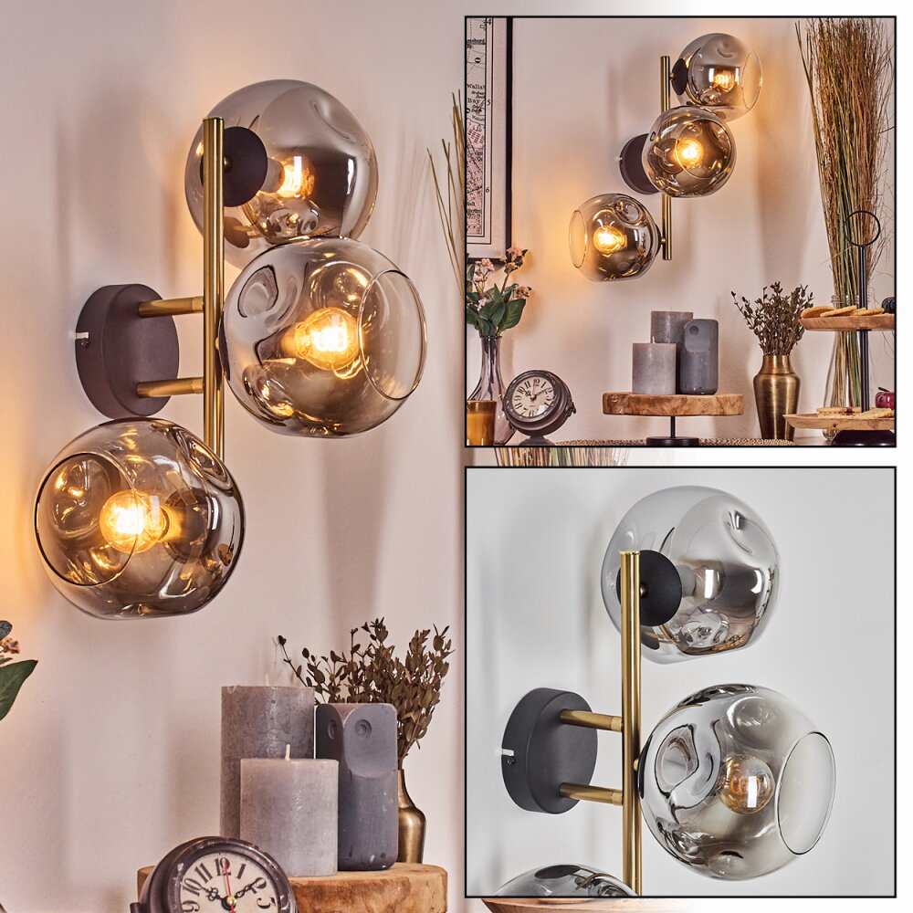 Ripoll Wandleuchte Glas 15 cm Gold, Schwarz, 3-flammig main product photo