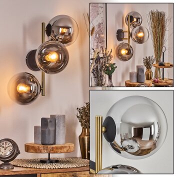 Gastor Wandleuchte Glas 15 cm Gold, Schwarz, 3-flammig Gastor Wandleuchte Glas 15 cm Gold, Schwarz, 3-flammig