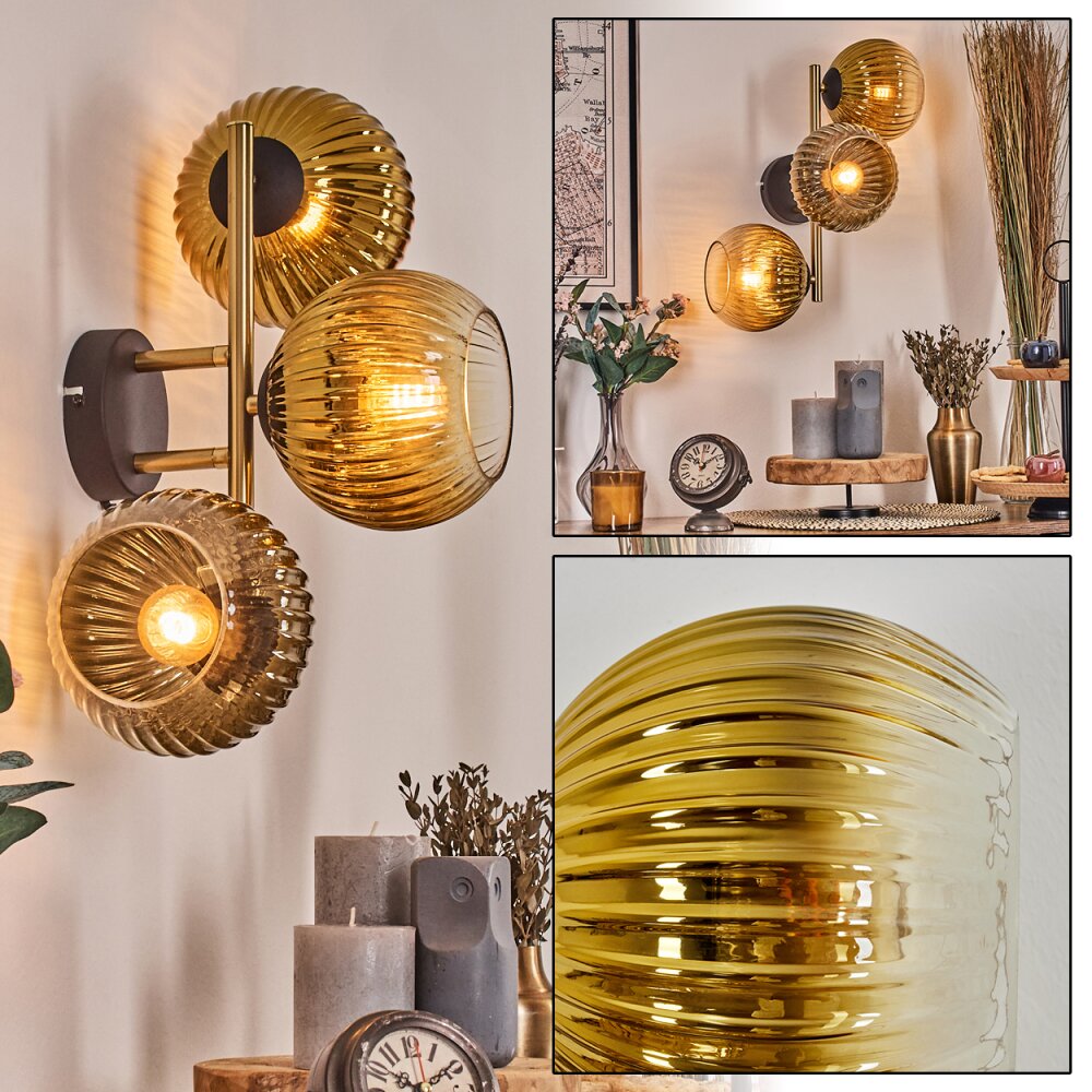 Koyoto Wandleuchte Glas 15 cm Gold, Schwarz, 3-flammig main product photo