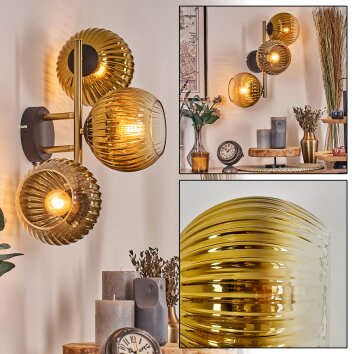Koyoto Wandleuchte Glas 15 cm Gold, Schwarz, 3-flammig