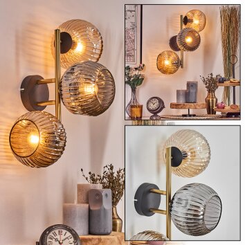 Ripoll Wandleuchte Glas 15 cm Gold, Schwarz, 3-flammig