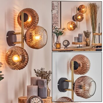 Ripoll Wandleuchte Glas 15 cm Gold, Schwarz, 3-flammig