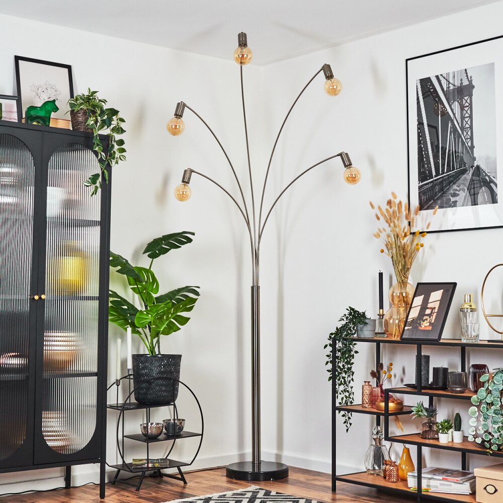 Codecreo Stehleuchte Nickel-Matt, Schwarz, 5-flammig