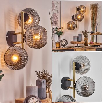 Ripoll Wandleuchte Glas 15 cm Gold, Schwarz, 3-flammig