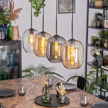 Apedo Hängeleuchte Glas 20 cm Bernsteinfarben, Klar, Rauchfarben, 4-flammig