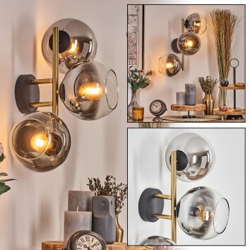 Koyoto Wandleuchte Glas 15 cm Gold, Schwarz, 3-flammig