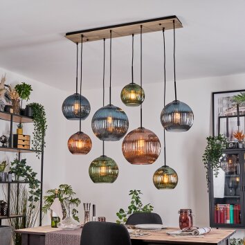 Koyoto Hängeleuchte Glas 20 cm, 25 cm, 30 cm Naturfarben, Schwarz, 8-flammig