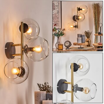 Koyoto Wandleuchte Glas 15 cm Gold, Schwarz, 3-flammig Koyoto Wandleuchte Glas 15 cm Gold, Schwarz, 3-flammig