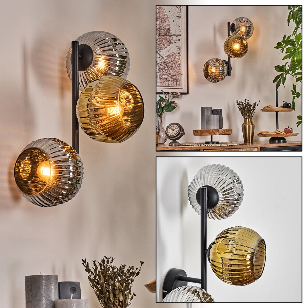 Ripoll Wandleuchte Glas 15 cm Chrom, Gold, Rauchfarben, 3-flammig main product photo