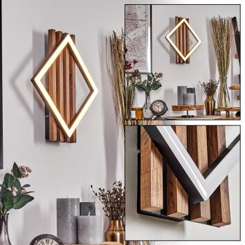 Ellekilde Wandleuchte LED Braun, Holzoptik, Schwarz, 1-flammig