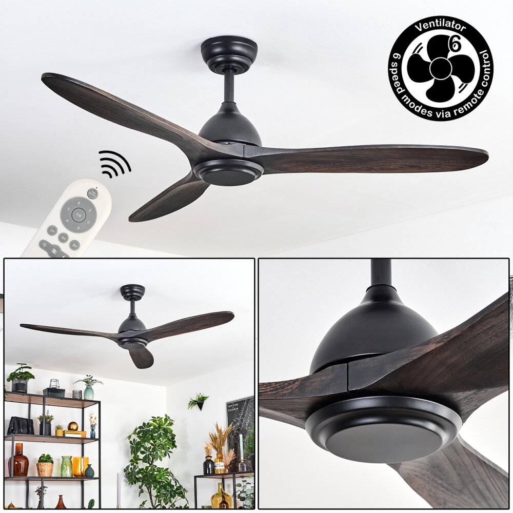 Mosstena Deckenventilator Holz dunkel, Schwarz, Fernbedienung main product photo