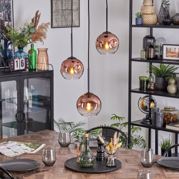 Ripoll Hängeleuchte Glas 15 cm Klar, Kupferfarben, 3-flammig