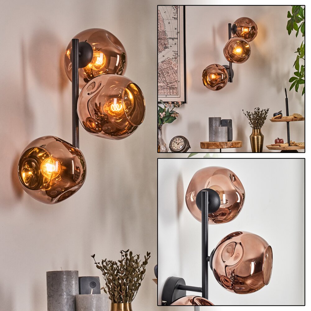 Ripoll Wandleuchte Glas 15 cm Kupferfarben, 3-flammig main product photo