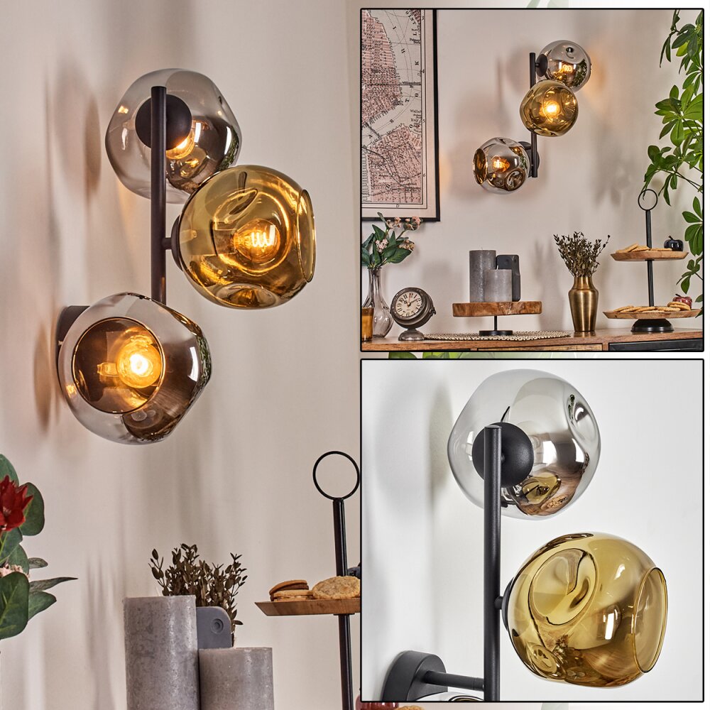 Ripoll Wandleuchte Glas 15 cm Chrom, Gold, Rauchfarben, 3-flammig main product photo