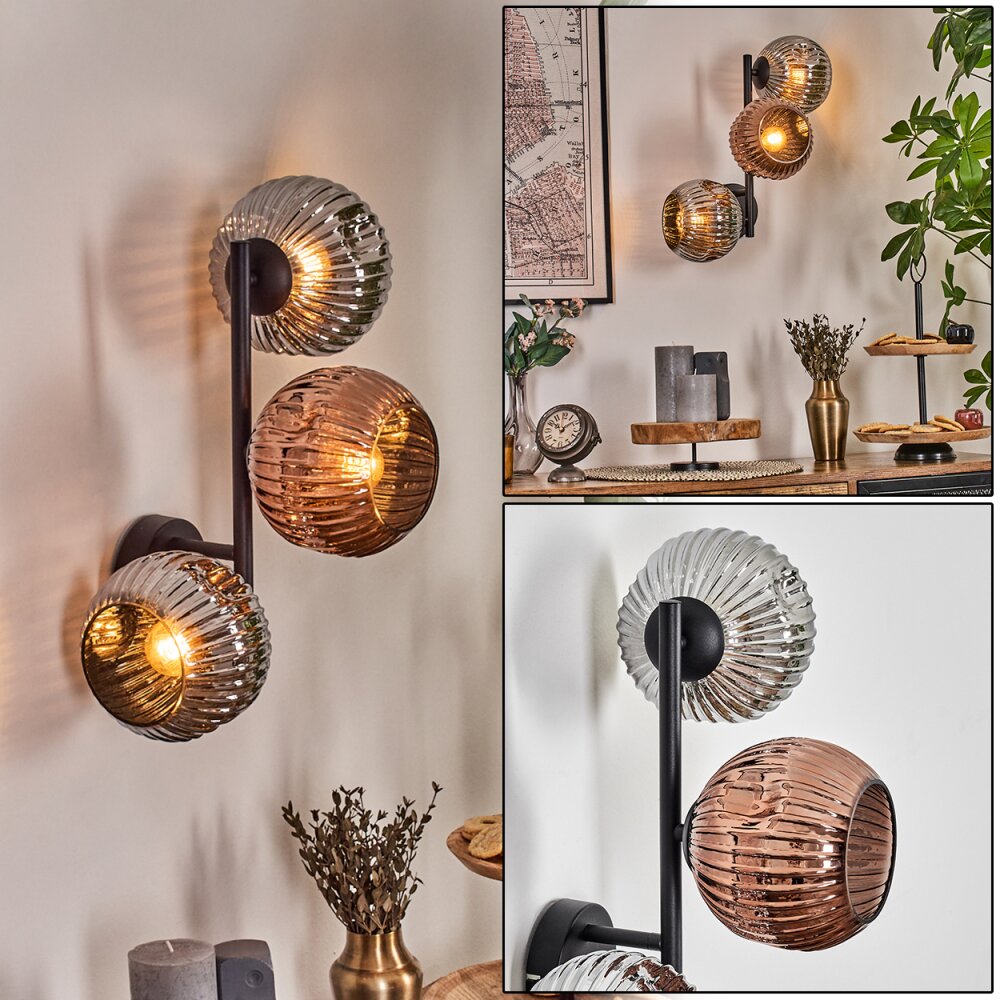 Ripoll Wandleuchte Glas 15 cm Chrom, Kupferfarben, Rauchfarben, 3-flammig main product photo