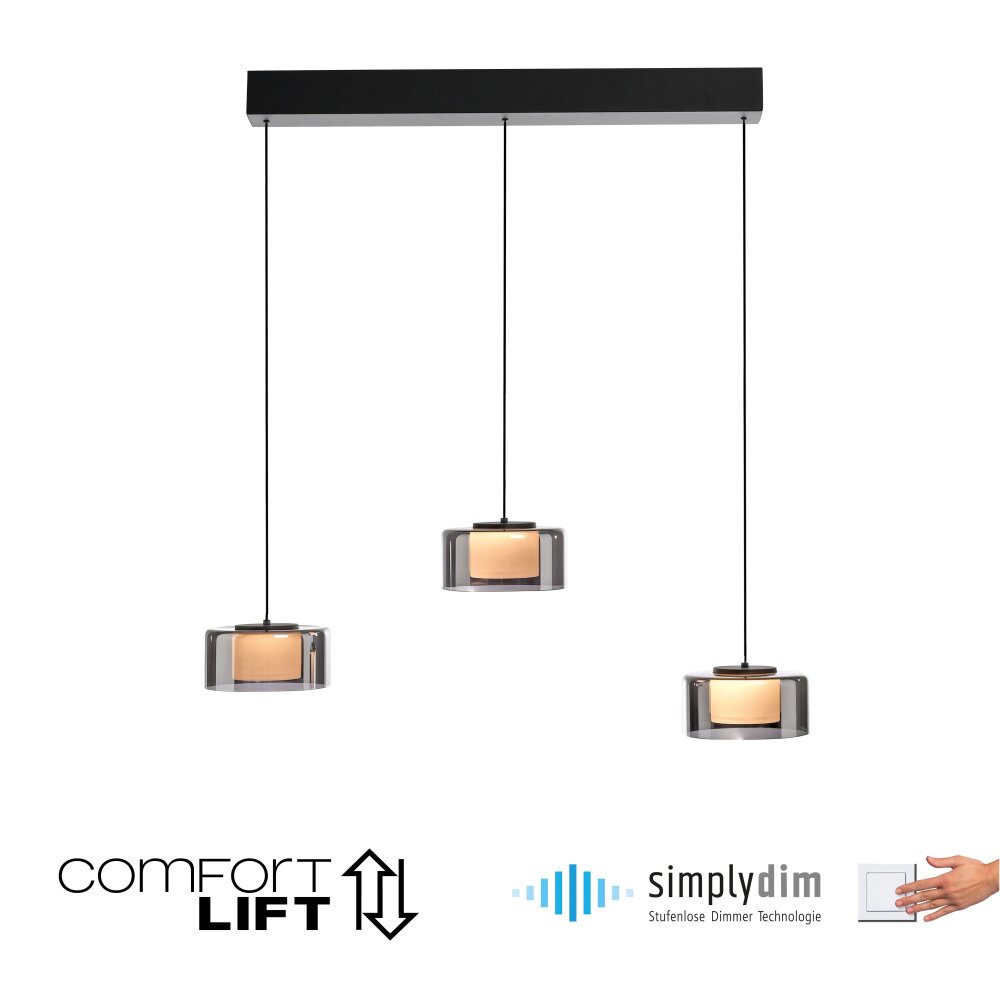 Paul Neuhaus Rika Pendelleuchte LED Schwarz, 3-flammig