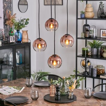 Koyoto Hängeleuchte Glas 15 cm Klar, Kupferfarben, 4-flammig