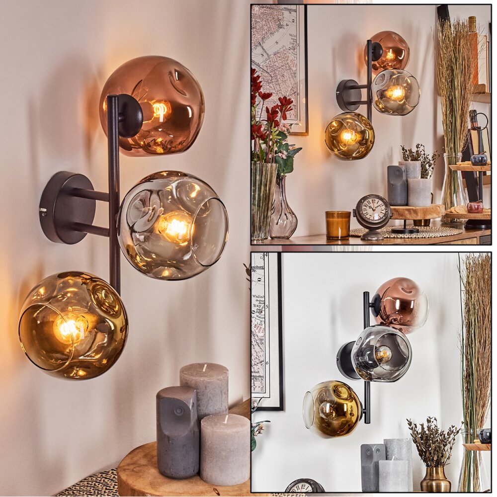 Ripoll Wandleuchte Glas 15 cm Chrom, Gold, Klar, Kupferfarben, Rauchfarben, 3-flammig main product photo