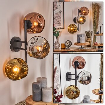 Ripoll Wandleuchte Glas 15 cm Chrom, Gold, Kupferfarben, Rauchfarben, 3-flammig Ripoll Wandleuchte Glas 15 cm Chrom, Gold, Kupferfarben, Rauchfarben, 3-flammig