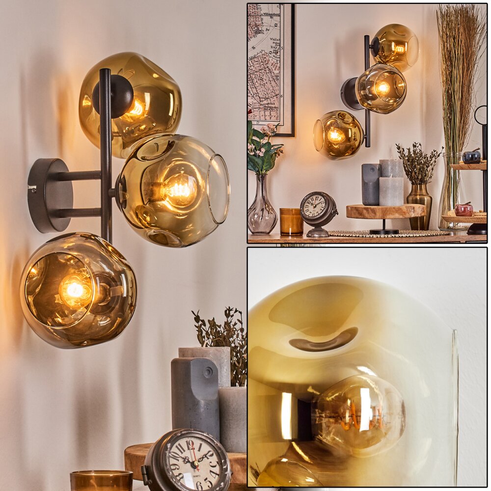 Ripoll Wandleuchte Glas 15 cm Gold, Klar, 3-flammig main product photo