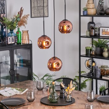 Ripoll Hängeleuchte Glas 15 cm Kupferfarben, 3-flammig