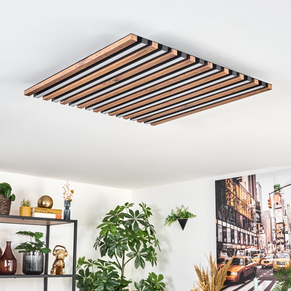 Tandragee Deckenpanel LED Holzoptik, Schwarz, 1-flammig, Fernbedienung