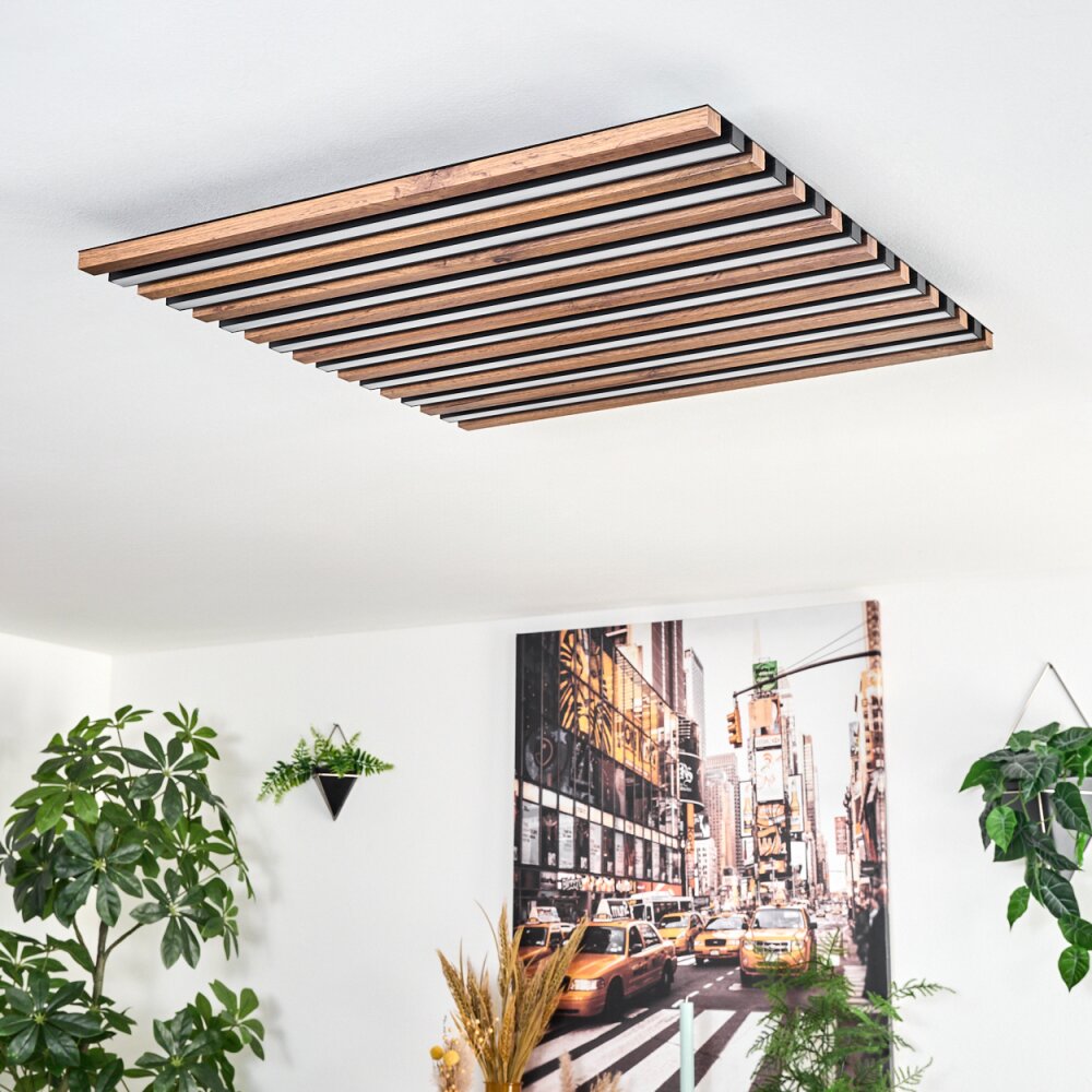 Tandragee Deckenpanel LED Holzoptik, Schwarz, 1-flammig, Fernbedienung