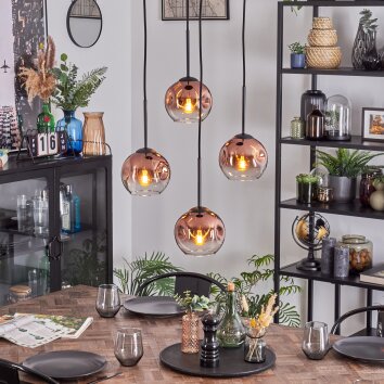 Ripoll Hängeleuchte Glas 15 cm Klar, Kupferfarben, 4-flammig